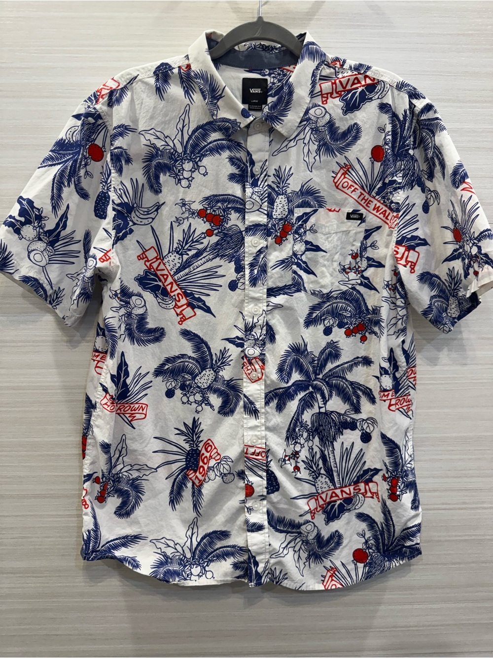 Vans “Market Print” Short Sleeve Button Up Cotton Shirt “Off the Wall” Tropical